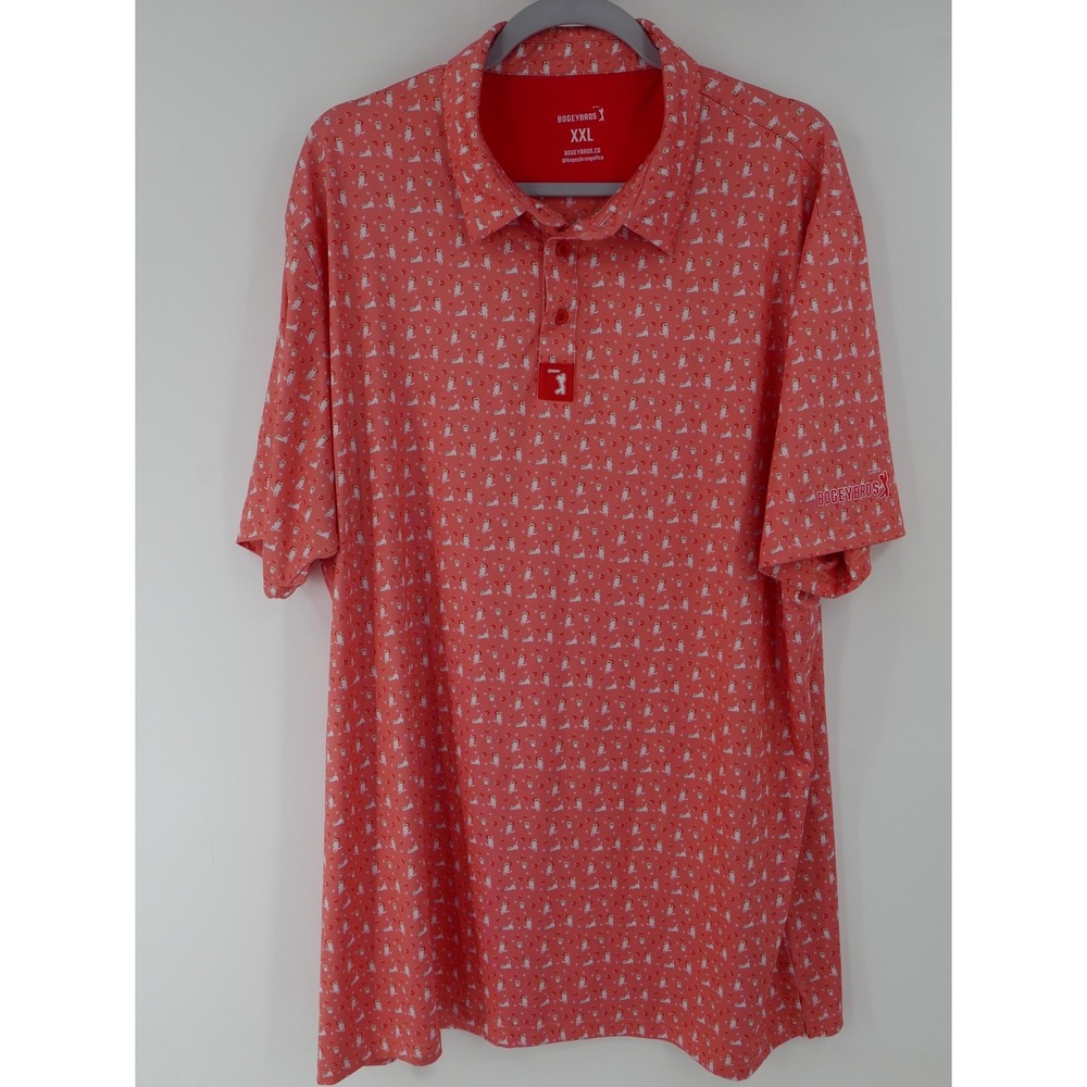 BOGEYBROS Polo Shirt Pink Cat Magnet AOP Golf Performance Stretch Men's 2XL